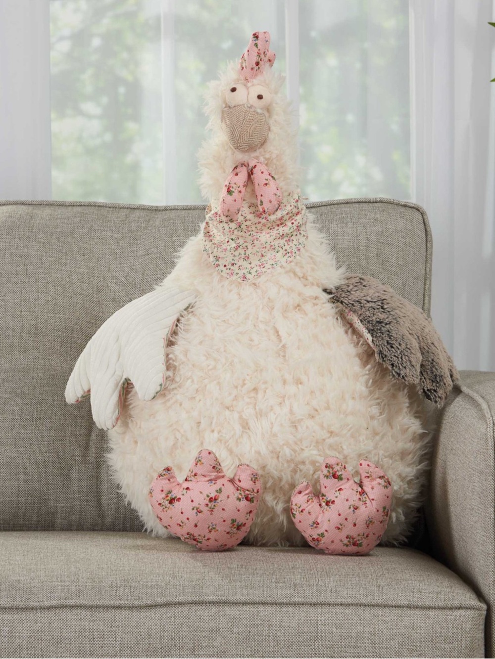 Mina Victory Plush Decorative Floral Chicken Accent Pillow